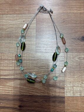 Multi-Strand Green & Brown Beaded Necklace